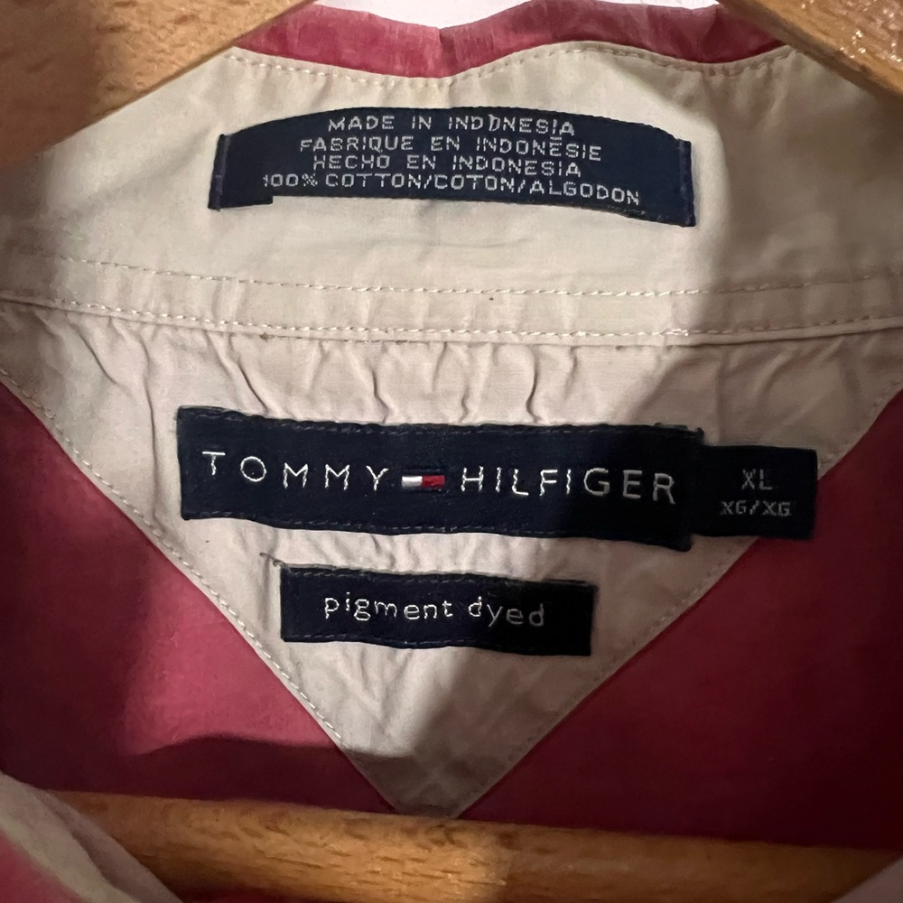 Men's Tommy Hilfiger Red Button-Up Pigment Dyed Shirt - Size XL - Picture 6 of 14